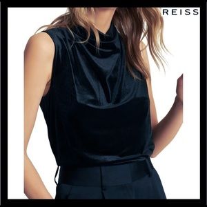 Reiss Lola Velvet High Neck Drape Top